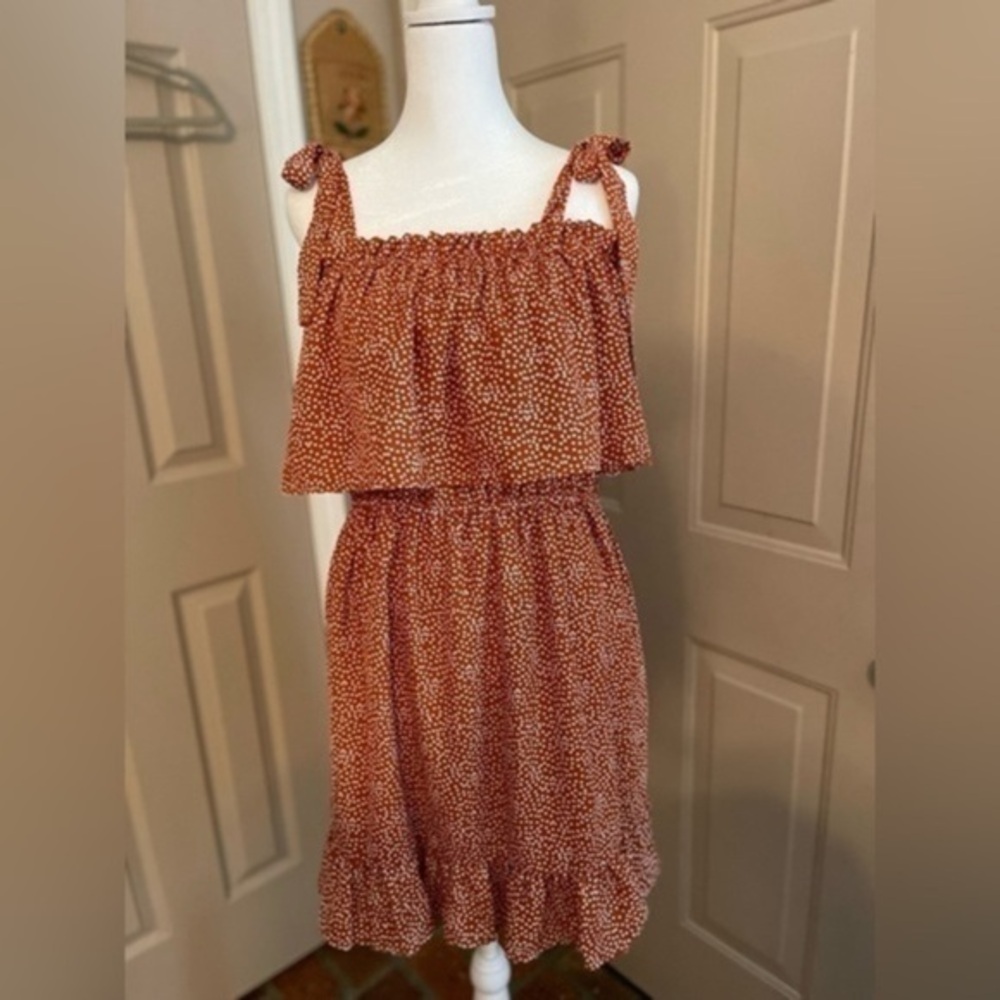 Liberty Love tie shoulder ruffle mini dress.​